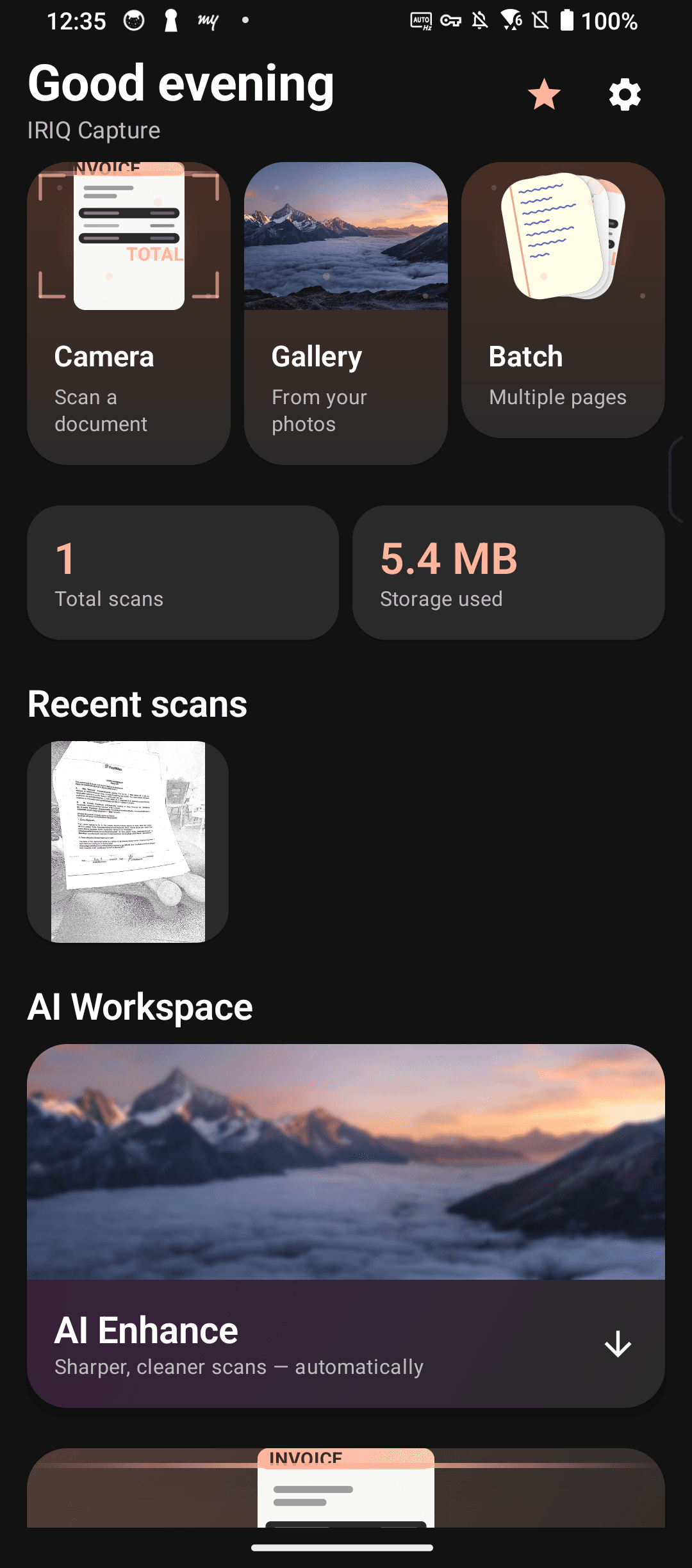 IRIQ Capture — Home screen