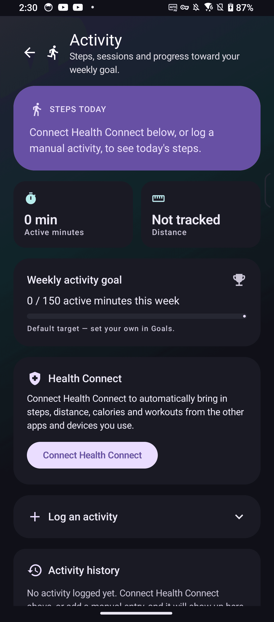 IRIQ Pulse Activity detail screen showing steps, active minutes and weekly goal